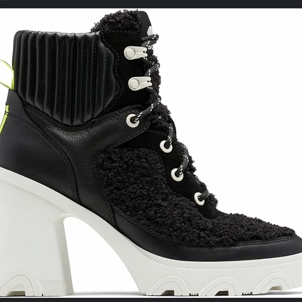 NWT SOREL Brex™ Leather & Faux Shearling Block Heel Lace-Up Bootie (Women)